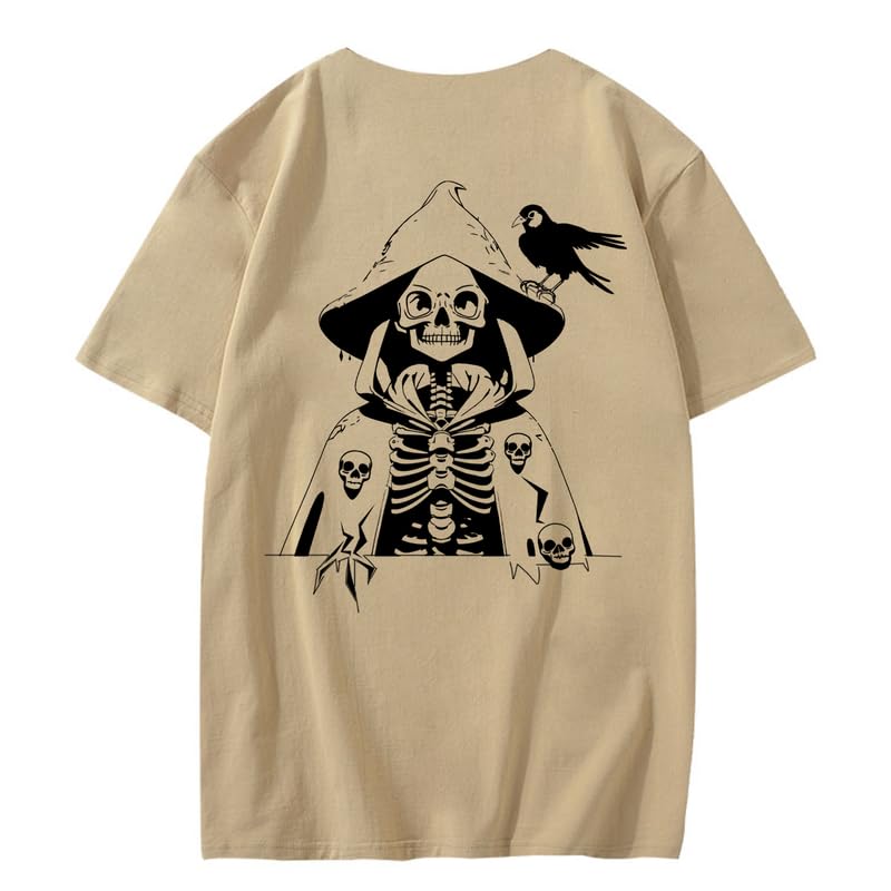 CORIRESHA Camiseta con estampado de calavera para adolescentes, cuello redondo, manga corta, informal, de algodón, disfraz de Halloween
