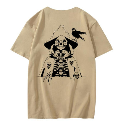 CORIRESHA Camiseta con estampado de calavera para adolescentes, cuello redondo, manga corta, informal, de algodón, disfraz de Halloween