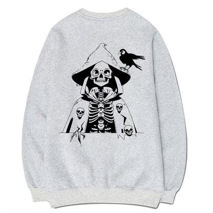 CORIRESHA - Sudadera de algodón para mujer con estampado de calavera de manga larga y cuello redondo