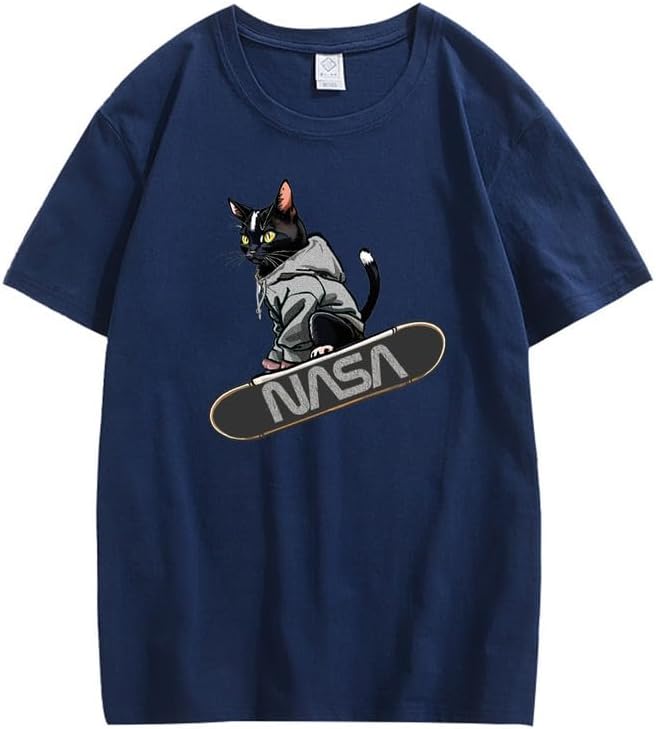 CORIRESHA Camiseta holgada informal de manga corta con cuello redondo y monopatín de gato para mujer