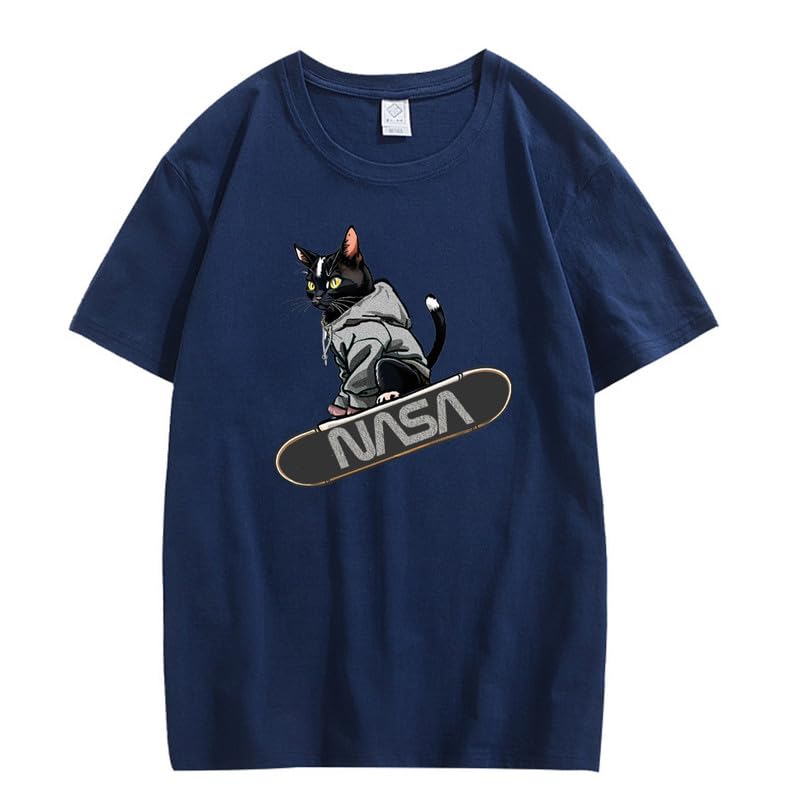 CORIRESHA Camiseta holgada informal de manga corta con cuello redondo y monopatín de gato para mujer