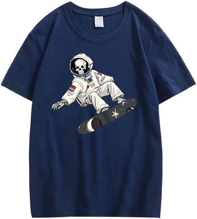 CORIRESHA Camiseta de astronauta con calavera para mujer, informal, cuello redondo, manga corta, para verano, skate