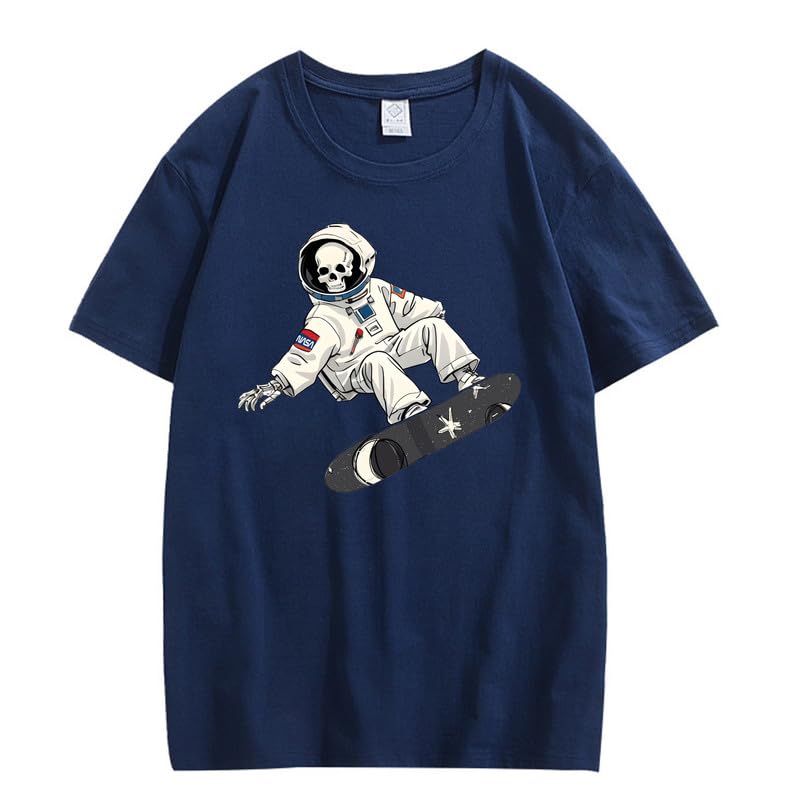 CORIRESHA Camiseta de astronauta con calavera para mujer, informal, cuello redondo, manga corta, para verano, skate