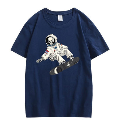 CORIRESHA Camiseta de astronauta con calavera para mujer, informal, cuello redondo, manga corta, para verano, skate