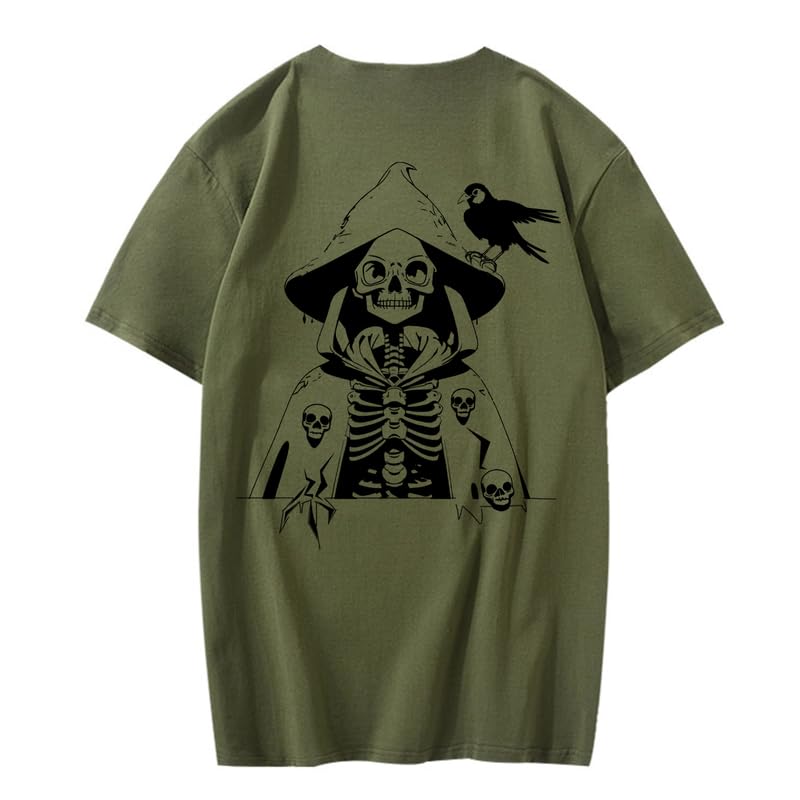 CORIRESHA Camiseta con estampado de calavera para adolescentes, cuello redondo, manga corta, informal, de algodón, disfraz de Halloween