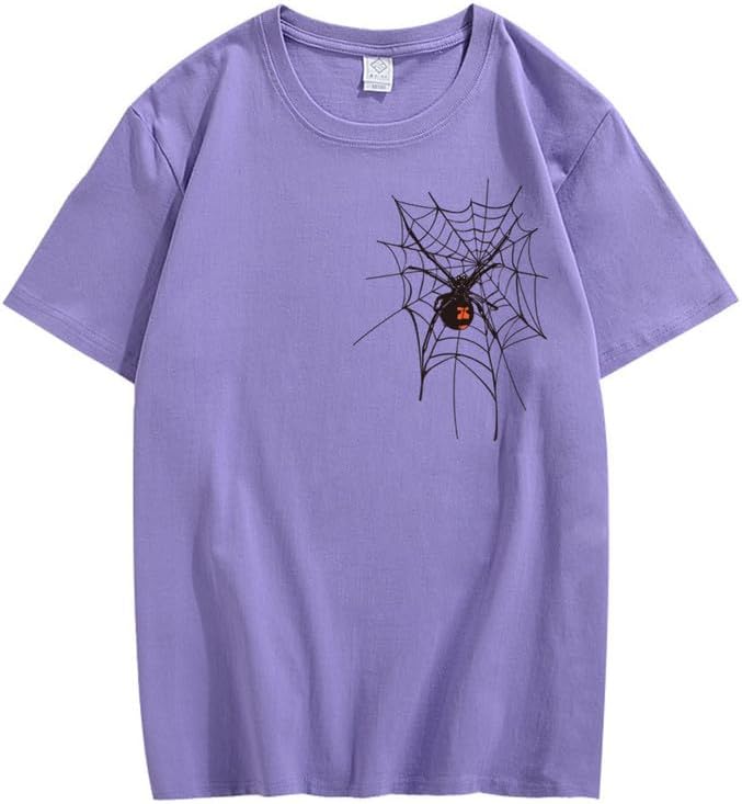 CORIRESHA Halloween Spider Web Camiseta Cuello Redondo Manga Corta Casual Adolescente Y2K Estética Ropa