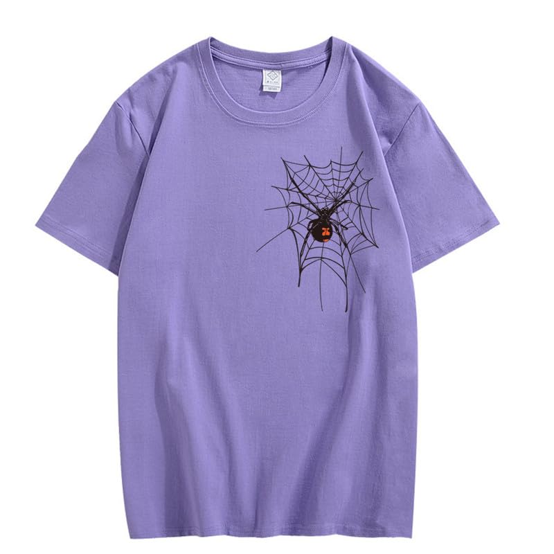 CORIRESHA Halloween Spider Web Camiseta Cuello Redondo Manga Corta Casual Adolescente Y2K Estética Ropa