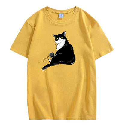 CORIRESHA Teen's Cute Cat T-Shirt Casual Crew Neck Short Sleeve Cotton Loose Top