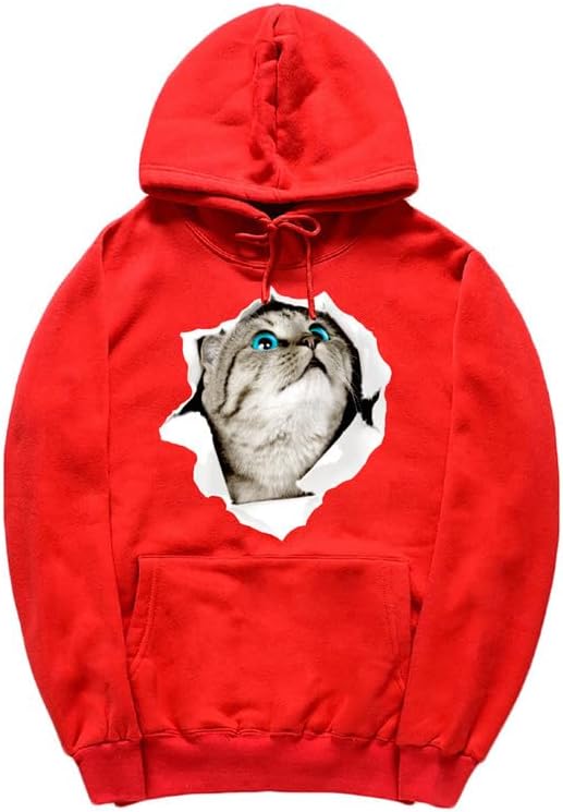 CORIRESHA Adolescente Lindo Gato Sudadera con capucha Casual Manga Larga Cordón Básico Algodón Sudadera