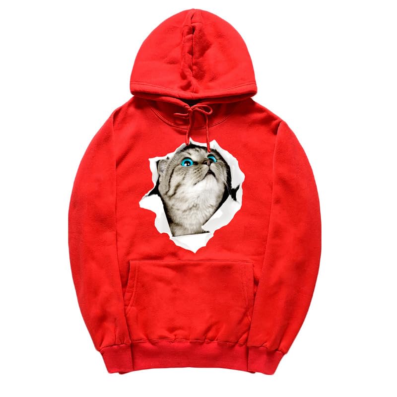 CORIRESHA Adolescente Lindo Gato Sudadera con capucha Casual Manga Larga Cordón Básico Algodón Sudadera