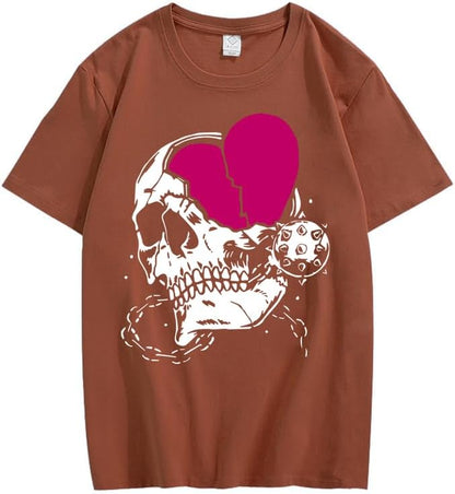 CORIRESHA Adolescente Lindo Corazón Cuello Redondo Manga Corta Casual Verano Algodón Calavera Camiseta