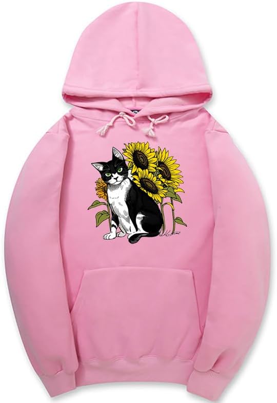 CORIRESHA Lindo Gato Sudadera con capucha Casual Manga Larga Cordón Girasol Sudadera