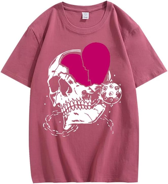 CORIRESHA Adolescente Lindo Corazón Cuello Redondo Manga Corta Casual Verano Algodón Calavera Camiseta