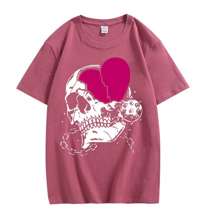 CORIRESHA Adolescente Lindo Corazón Cuello Redondo Manga Corta Casual Verano Algodón Calavera Camiseta