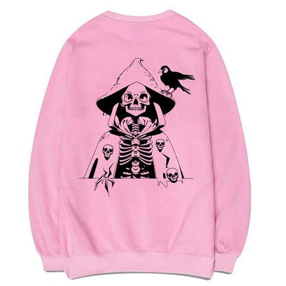 CORIRESHA - Sudadera de algodón para mujer con estampado de calavera de manga larga y cuello redondo