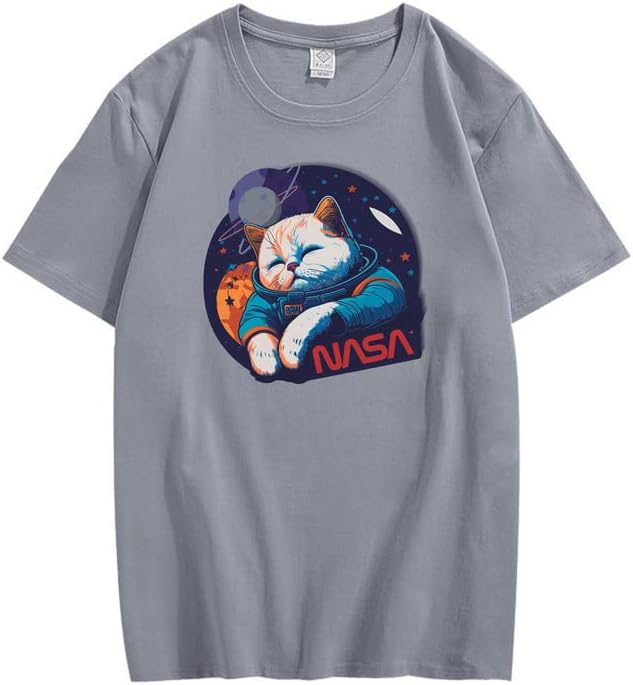 CORIRESHA Camiseta holgada de manga corta con cuello redondo de la NASA y gato lindo para adolescentes