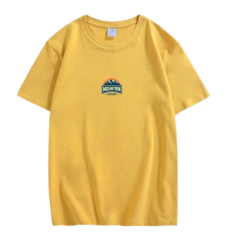 CORIRESHA Camiseta unisex de algodón holgada de manga corta con cuello redondo y gráfico de montaña retro