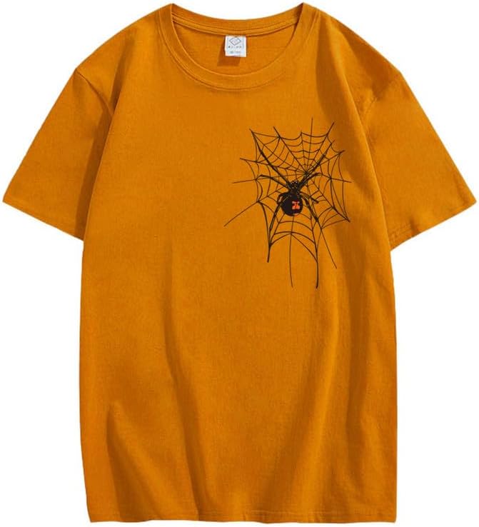 CORIRESHA Halloween Spider Web Camiseta Cuello Redondo Manga Corta Casual Adolescente Y2K Estética Ropa