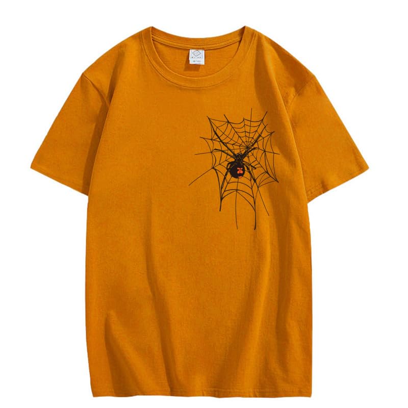 CORIRESHA Halloween Spider Web Camiseta Cuello Redondo Manga Corta Casual Adolescente Y2K Estética Ropa