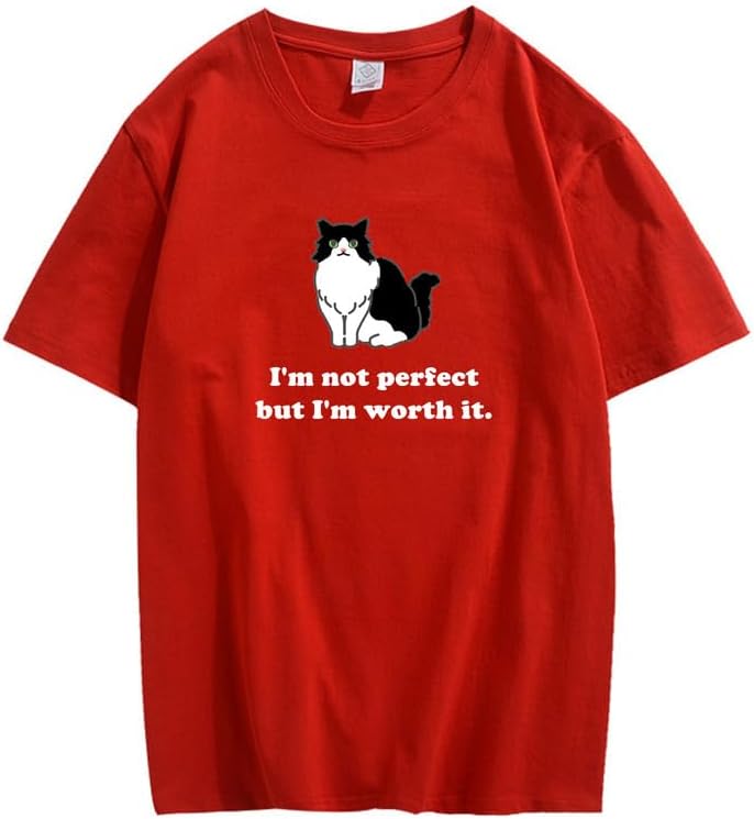 CORIRESHA Camiseta personalizada de algodón suelta casual de manga corta con cuello redondo de gato lindo para mujer
