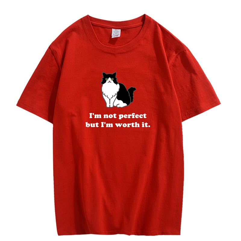 CORIRESHA Camiseta personalizada de algodón suelta casual de manga corta con cuello redondo de gato lindo para mujer