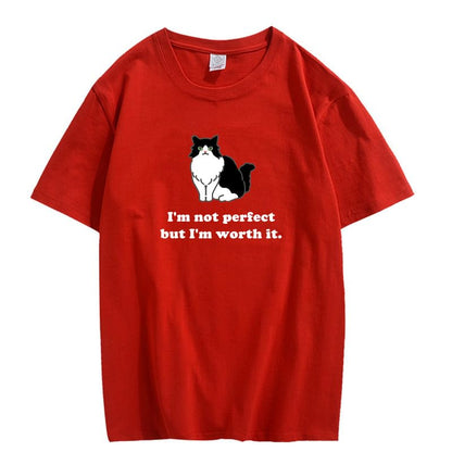 CORIRESHA Camiseta personalizada de algodón suelta casual de manga corta con cuello redondo de gato lindo para mujer