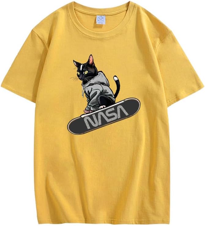 CORIRESHA Camiseta holgada informal de manga corta con cuello redondo y monopatín de gato para mujer