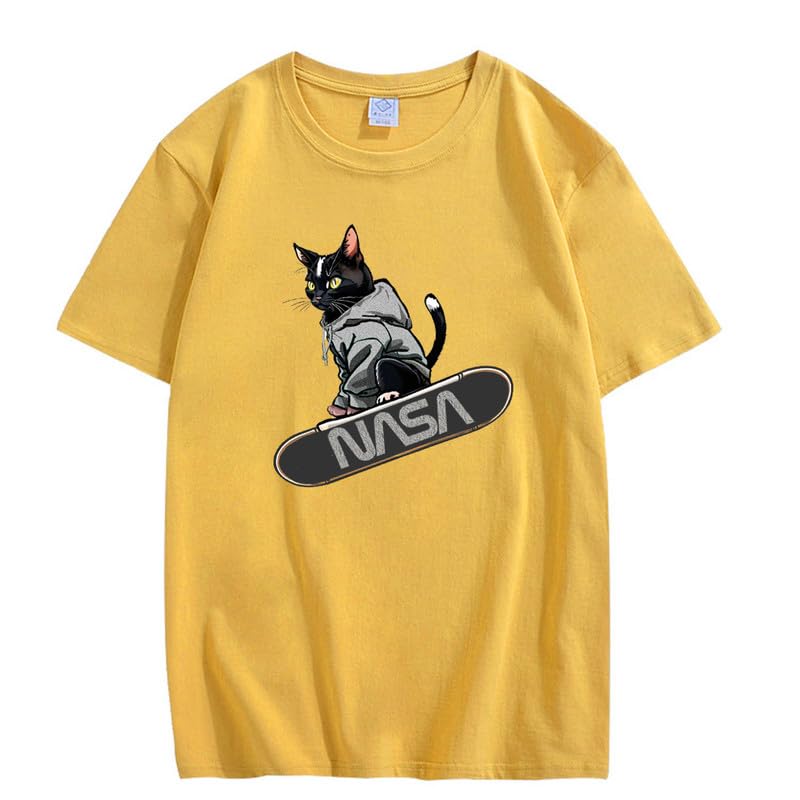 CORIRESHA Camiseta holgada informal de manga corta con cuello redondo y monopatín de gato para mujer