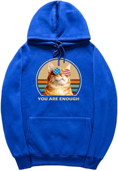 CORIRESHA You are Enough Adolescente Linda Sudadera con capucha Casual Manga Larga Cordón Algodón Gato Amantes Sudaderas