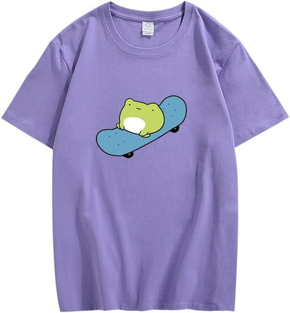 CORIRESHA Cute Frog T-Shirt Crewneck Short Sleeve Casual Unisex Skateboard Top