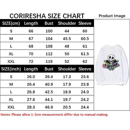 CORIRESHA Women's Unisex Skull Sweatshirts Crewneck Long Sleeves Y2K Aesthetics Halloween Costumes