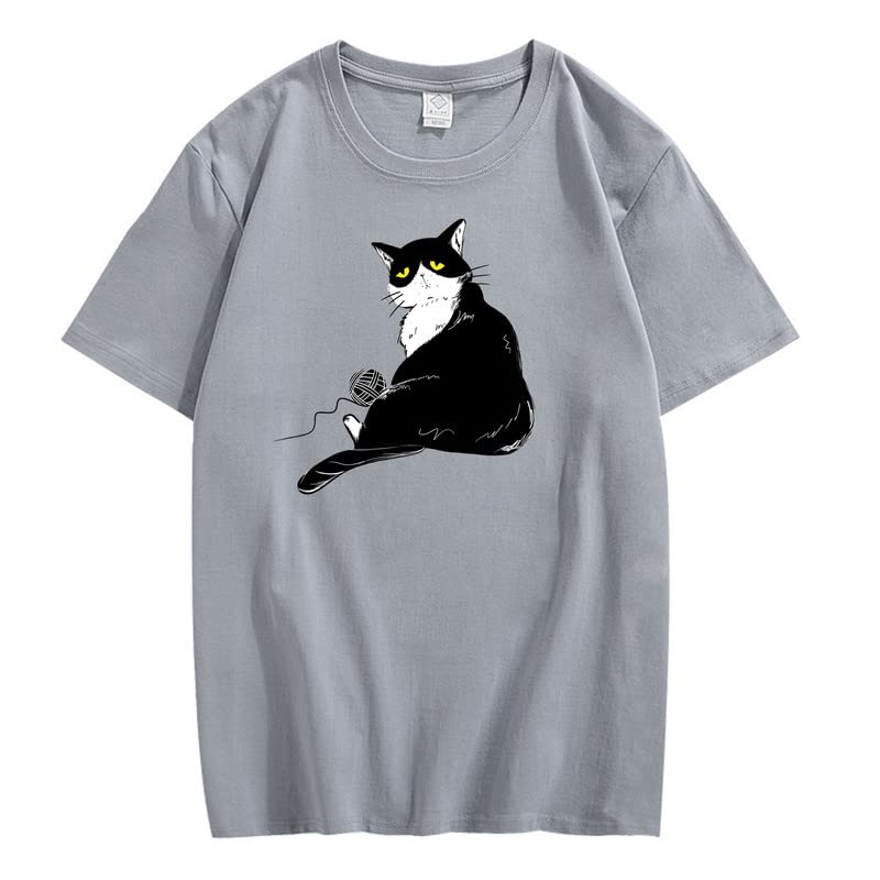 CORIRESHA Teen's Cute Cat T-Shirt Casual Crew Neck Short Sleeve Cotton Loose Top
