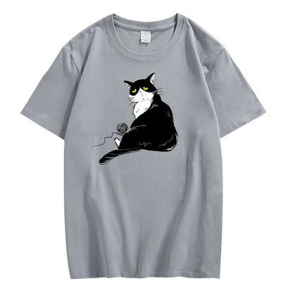 CORIRESHA Teen's Cute Cat T-Shirt Casual Crew Neck Short Sleeve Cotton Loose Top