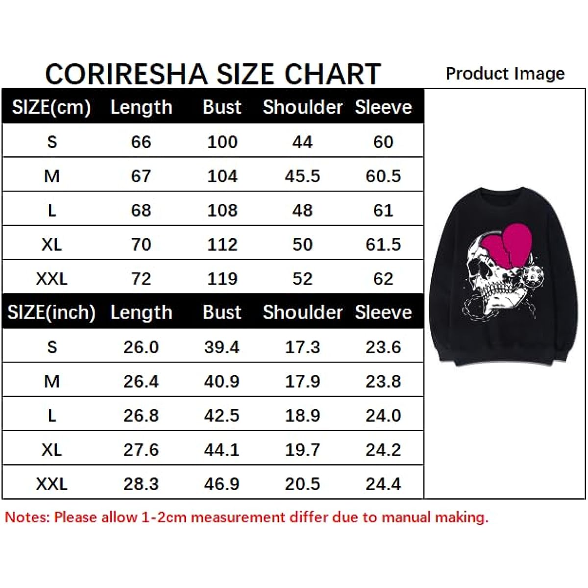 CORIRESHA Adolescente Casual Halloween Calavera Cuello Redondo Manga Larga Lindo Corazón Sudadera