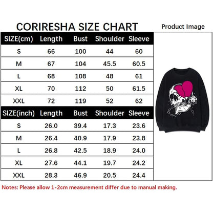 CORIRESHA Adolescente Casual Halloween Calavera Cuello Redondo Manga Larga Lindo Corazón Sudadera