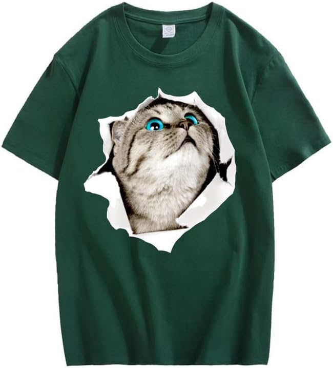 CORIRESHA Cat Lover Camiseta Cuello Redondo Manga Corta Suelta Algodón Suave Adolescente Lindo Top