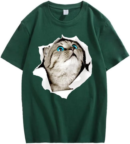 CORIRESHA Cat Lover Camiseta Cuello Redondo Manga Corta Suelta Algodón Suave Adolescente Lindo Top