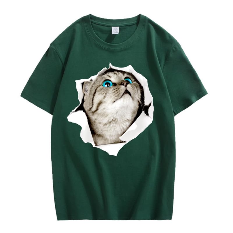 CORIRESHA Cat Lover Camiseta Cuello Redondo Manga Corta Suelta Algodón Suave Adolescente Lindo Top