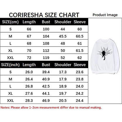 CORIRESHA Halloween Spider Web Sweatshirt Long Sleeve Casual Cat Lover Clothing