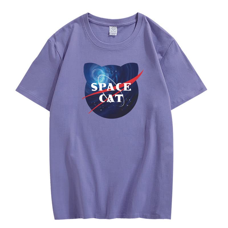 CORIRESHA Space Lover Casual Crew Neck Short Sleeve Cute Cat Plus Size Unisex T-Shirt