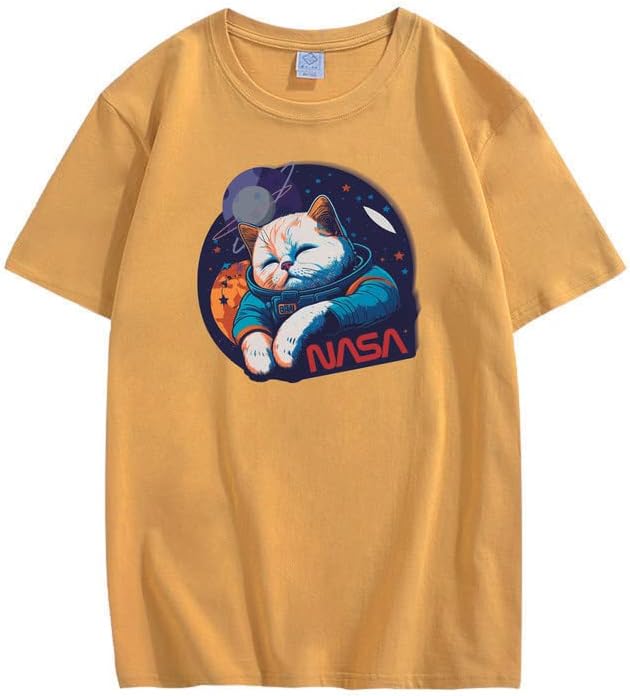 CORIRESHA Camiseta holgada de manga corta con cuello redondo de la NASA y gato lindo para adolescentes