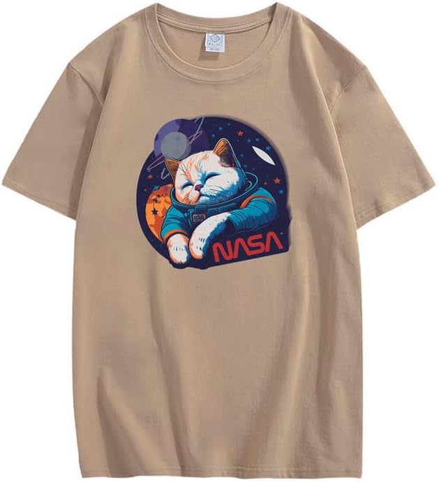 CORIRESHA Camiseta holgada de manga corta con cuello redondo de la NASA y gato lindo para adolescentes