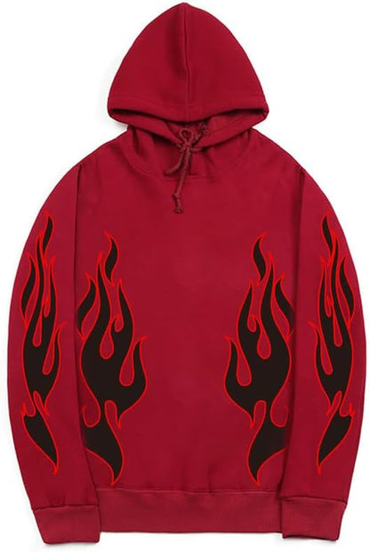 CORIRESHA Unisex Trendy Flame Hoodie Long Sleeve Drawstring Casual Y2K Aesthetic Sweatshirt