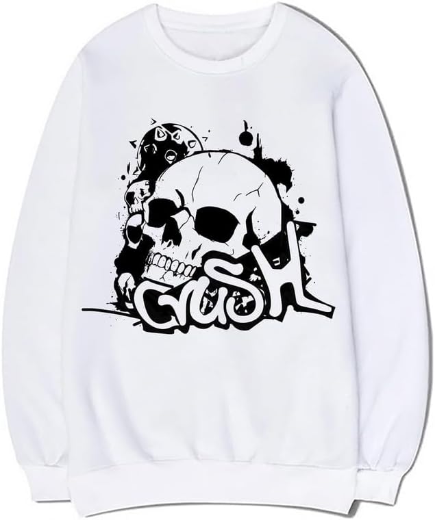 CORIRESHA Sudadera unisex con diseño de calavera, cuello redondo, manga larga, Y2K, estética gótica