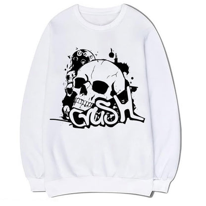CORIRESHA Sudadera unisex con diseño de calavera, cuello redondo, manga larga, Y2K, estética gótica