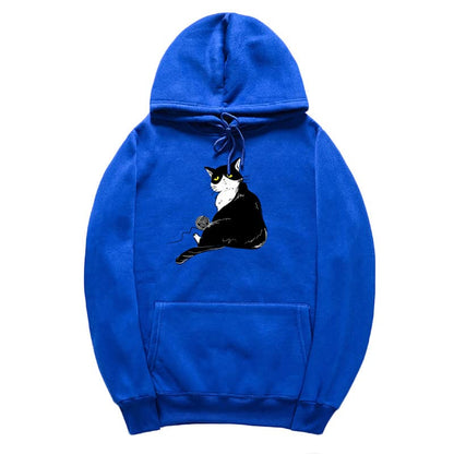 CORIRESHA Halloween Lindo Gato Sudadera con Capucha Manga Larga Cordón Bolsillo Canguro Sudadera Unisex