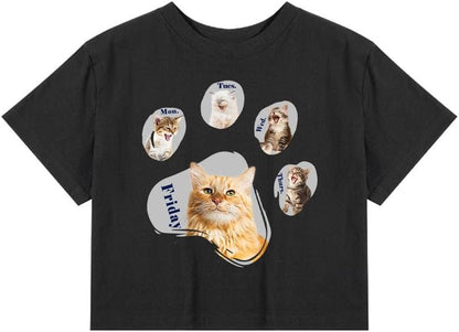 CORIRESHA Women's Cute Cat Dog Paws Crew Neck Short Sleeve Crop T-Shirt
