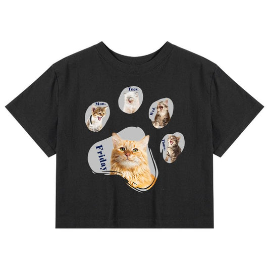CORIRESHA Camiseta corta de manga corta con cuello redondo y patas de perro y gato para mujer