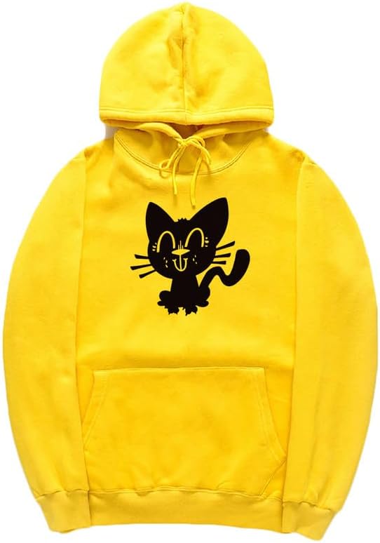 CORIRESHA Funny Black Cat Hoodie Long Sleeve Drawstring Kangaroo Pocket Cotton Sweatshirt