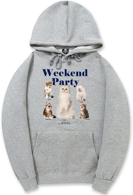 CORIRESHA Unisex Cat Lover Cute Hoodie Casual Long Sleeve Drawstring Basic Letter Sweatshirt
